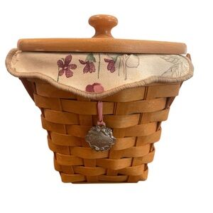 Longaberger Small Basket w Lid Liner Hope Charm Woven Wood Storage Decor 2001